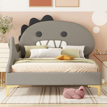 Cama Individual Infantil En Forma De Dinosaurio En Pu Cama Plana 90x200 Cm Gris