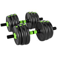sportnow juego de mancuernas ajustables 20 kg 3 en 1 con barras de conexion y mangos antideslizantes para gimnasio en casa verde