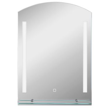 kleankin Espejo de Baño con Luces LED 70x50 cm Interruptor Táctil Iluminación Regulable y Estante de Vidrio Plata