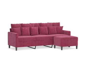 Vidaxl sofá de 3 plazas con taburete de terciopelo rojo tinto 180 cm