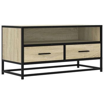 Mueble Tv | Mueble De Salón | Gabinete De Tv Metal Y Madera Ingeniería Roble Sonoma 80x34,5x40 Cm