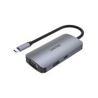 base para portatiles unitek p5 trio usb-c 100w hdmi vga gris aluminio