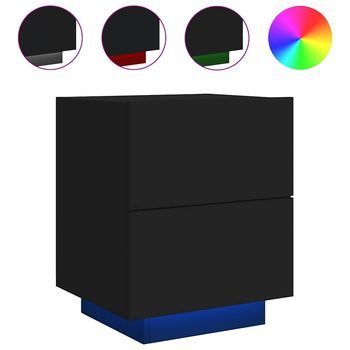 Mesita De Noche Con Luces Led Madera De Ingeniería Negra