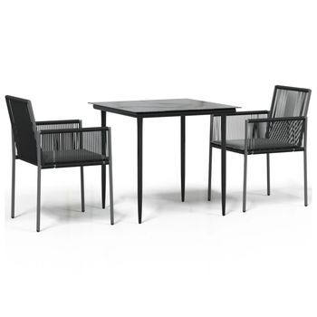 Set Comedor Jardín 3 Uds | Conjunto Mueble Jardin Mesa Y Sillas Y Cojines Acero Ratán Sintético Negro