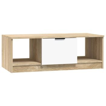 Mesa De Centro Madera De Ingeniería Blanco Y Roble 102x50x36 Cm Vidaxl