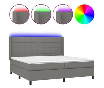 Cama box spring colchón y luces led tela gris claro 200x200 cm bloques con cuadros