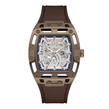 Guess Reloj Hombre Caja De Acero Reciclado Pulsera Silicona De Color Marrón Resistente Al Agua 5 Atm Gw0980g3