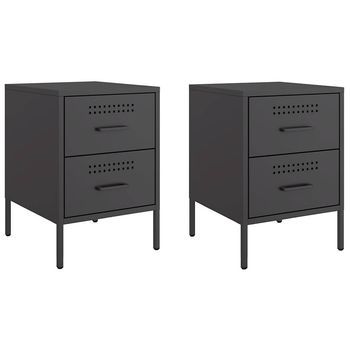 Juego De 2 Mesitas De Noche - Mesillas Acero Negro 36x39x50,5 Cm Mc5628