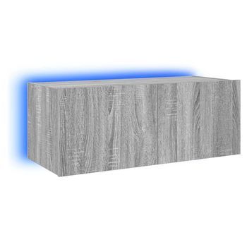 Mueble Tv De Pared | Mueble De Salón | Armario Tv Con Luces Led Gris Sonoma 80x35x31 Cm