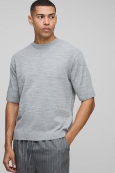 Camiseta Regular De Punto Jaspeada, Gris