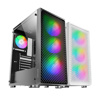 Mars Gaming MC-F, Semitorre Gaming ATX, Ventana Completa Cristal Templado, Frontal Metal-Mesh, 4x Ventiladores ARGB 120mm; Caja Semitorre PC Negro o Blanco