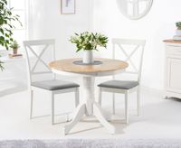 epsom 90cm oak and white painted dining table with chairs with fabric seats - oak and white 2 chairs