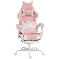 vinsetto silla gaming con orejas de gato respaldo reclinable 90-135 reposapies extraible cojin lumbar y reposacabezas rosa