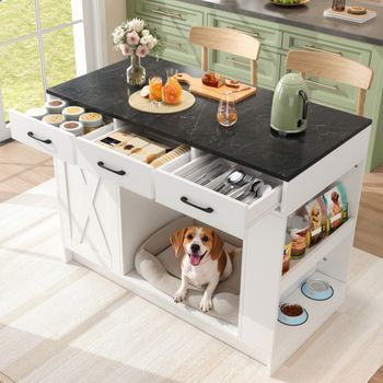 Isla De Cocina Blanca De 120 Cm Con Tres Cajones Y Estante Regulable