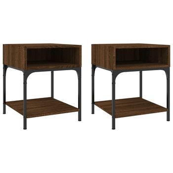 Pack 2 Uds Mesitas Noche | Mesa Auxiliar | Mesilla Madera Ingeniería Marrón Roble 40x41x50 Cm