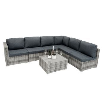 Conjunto Modular De Muebles De Patio De Ratán Gris 7 Piezas
