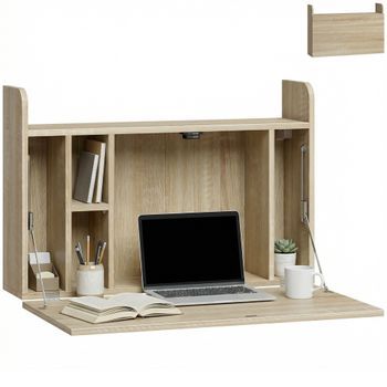 Escritorio Mural Plegable De Tablero De Partículas – Homcom – 77 X 20 X 51 Cm – Roble Claro