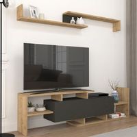 mueble tv con estanteria liksefte aglomerado 154x28x42cm roble zafiro  negro encasa