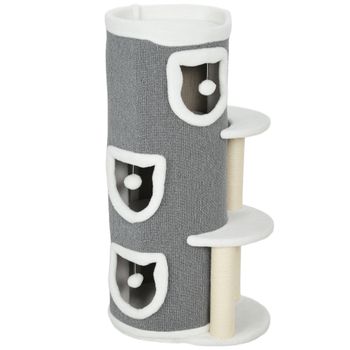 PawHut Torre para gatos de 4 niveles rascador estable con postes rascadores de sisal y borde de felpa 2 plataformas 50x36x101cm gris   Aosom España