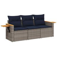 set de sofa de jardin 3 pzas y cojines ratan sintetico gris cfw145411
