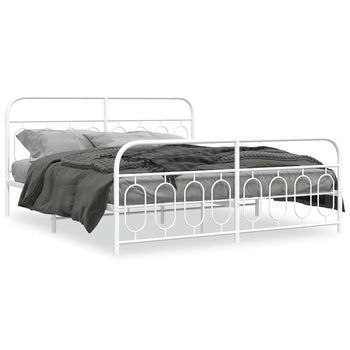 Estructura Cama Sin Colchón Con Estribo Metal Blanco 183x213 Cm Vidaxl