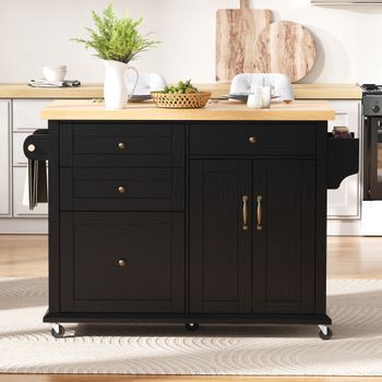 Isla De Cocina Con Ruedas, Mesa Extensible, Almacenaje Y Encimera De 40 Kg