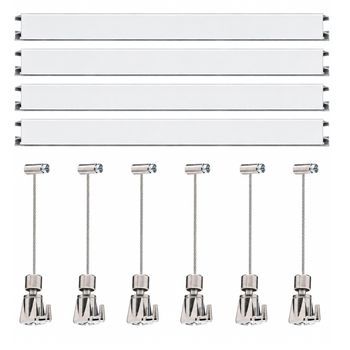Colgar Cuadros Sin Agujeros Pack 6 Metros Eurohang Guías Aluminio Blanco Mate 150 Cm Cable Acero Ganchos Automático Clips Tapas Tornillos