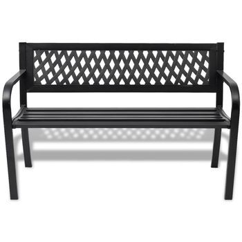 Banco De Jardín | Banco De Exterior | Silla De Jardín De Acero Negro 118 Cm