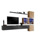 conjunto de muebles de salon switch xix diseno color gris brillante y roble wotan