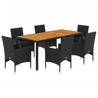 set de comedor jardin 7 piezas con cojines ratan pe acacia negro