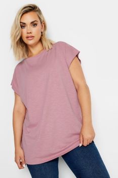 Yours Camiseta Algodón Rosa Rubor Manga Sisa, Mujer Curvy Y Tallas Grandes, Yours
