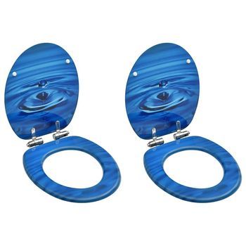 Asiento Wc Tapa Cierre Suave 2 Uds Mdf Azul Diseño Gota De Agua Vidaxl