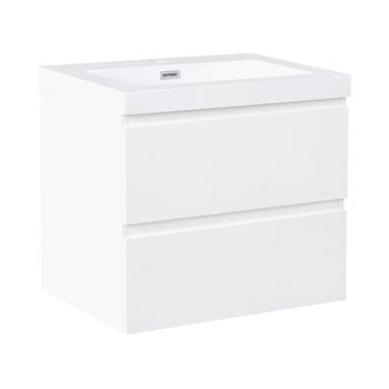 Mueble De Baño Suspendido Con Lavabo De Madera Mdf 2 Cajones 60 X 46 Cm Blanco Cardiel