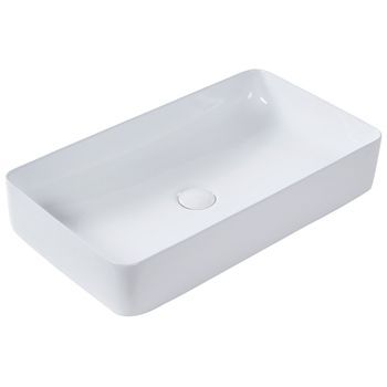 Lavabo Sobre Encimera Baño Clásico Cerámica Blanco Acabado Brillante Rectangular 61 X 35 Cm Ulua