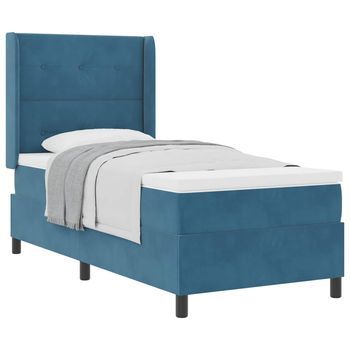 Cama Tipo Box Spring Con Cabecera Azul 90 X 200 Cm Terciopelo Vidaxl