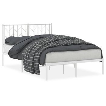 Cama Matrimonial | Cama Para Adulto | Estructura Cama Sin Colchón Con Cabecero Metal Blanco 120x190cm