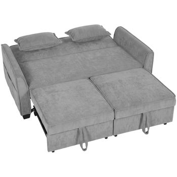 HOMCOM Sofá Cama 2 Plazas 4 en 1 con 2 Módulos Extraíbles Respaldo Ajustable 3 Niveles Bolsillos Laterales 2 Almohadas Gris