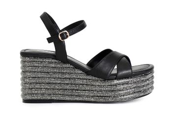sandalias cruzadas de napa con cuña de pedrería black 37