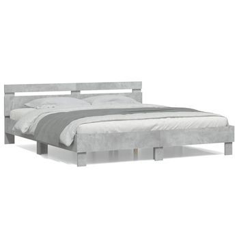 Cama Matrimonial | Cama Para Adultos | Cama Con Cabecero Madera De Ingeniería Gris Hormigón 180x200 Cm