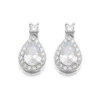 Silver Cubic Zirconia Pear Drop Earrings - 10mm drop - F1185