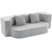 homcom 2 en 1 sofa cama 2 plazas con 2 cojines desenfundables reposabrazos asiento acolchado en chenilla gris claro   aosom espana