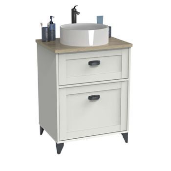 Mueble De Baño Toscana 60 Baño 2 Cajones En Colores Blanco Soft Y Roble Cambrian 80x61x47 Cm