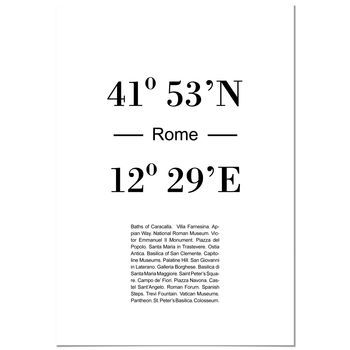 Panorama Cuadro De Aluminio Coordenadas Ciudad De Roma 70x100 Cm