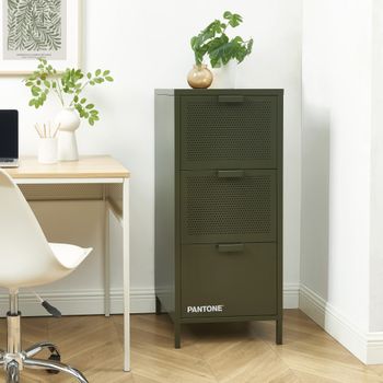 Mueble de escritorio de metal verde oliva 3 cajones h105cm