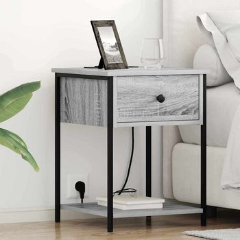 Mesitas De Noche (2 Uds) - Mueble Para Dormitorio - Madera Y Acero - Gris Sonoma (42x41x56cm)
