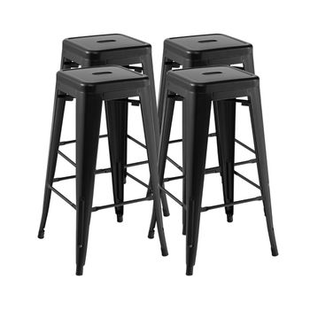 Costway Juego de 4 Taburetes Apilables de Metal de Barra con Almohadillas de Goma Orificio de Agarre para Cocina Comedor Bar 41 x 41 x 76 cm