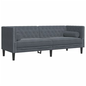 Sofá Chesterfield 3 Plazas | Sofá De Descanso Con Cojines Terciopelo Gris Oscuro