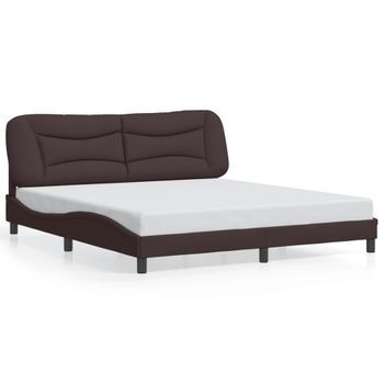 Cama Matrimonial | Cama Para Adultos | Estructura De Cama Con Luces Led Tela Marrón Oscuro 180x200 Cm Cfw503204