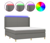 cama box spring colchon y luces led tela gris oscuro 160x200 cm diseno plano