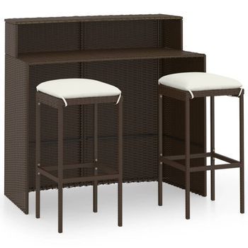 Conjunto De Muebles De Bar Para Jardín 3 Uds | Mesa Y Sillas Y Cojines Marrón